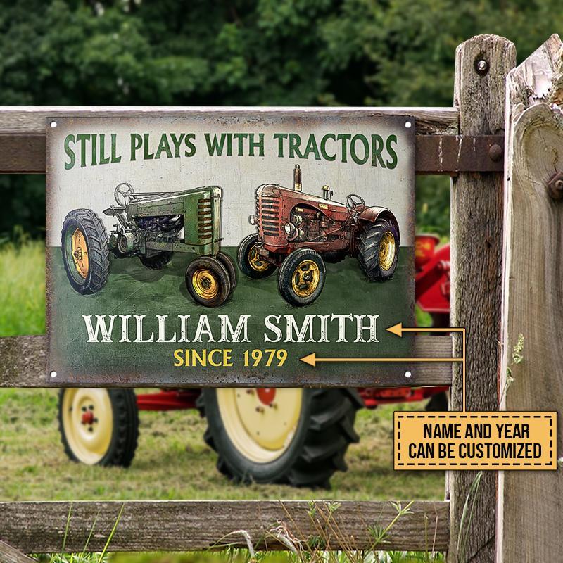 Customized Name Tractor Still Plays With Tractors All Printed 3D Metal Sign