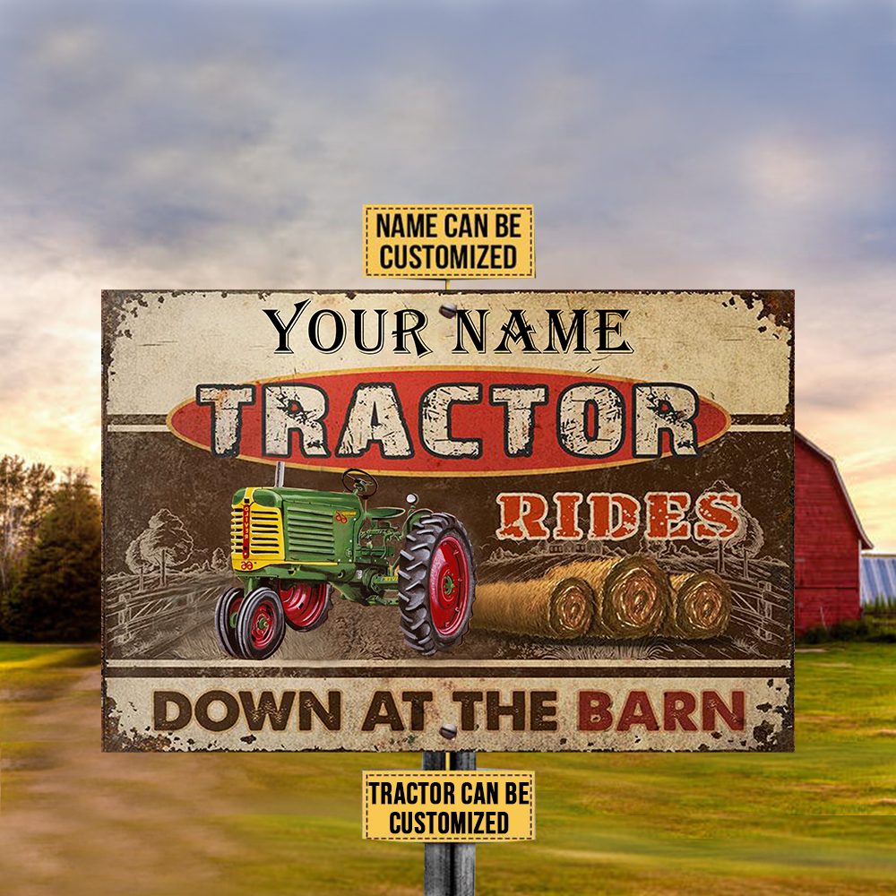 Customized Name Tractor Rides Down At The Barn All Printed 3D Metal Sign