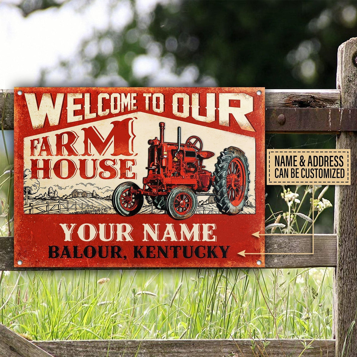 Customized Name Tractor Welcome To Our Farm House All Printed 3D Metal Sign
