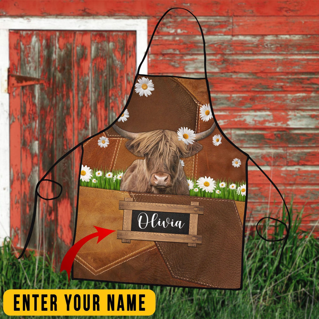 Personalized Name Highland Cattle All Over Printed 3D Apron