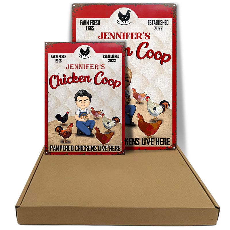 Pampered Chickens Live Here - Chicken Coop Decoration - Personalized Custom Classic Metal Signs