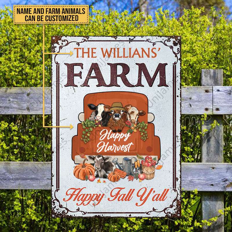 Autumn Farm Happy Harvest Happy Fall, Fall Season, Farmhouse, Outdoor Farm Decor, Custom Classic Metal Signs - Decor from [store] by - donkey, farm, goat, Kopy, metal signs, Metal_ Sign, metal_sign, pig, sheep
