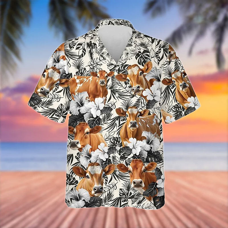 Jersey Black White Flowers Pattern 3D Hawaiian Shirt