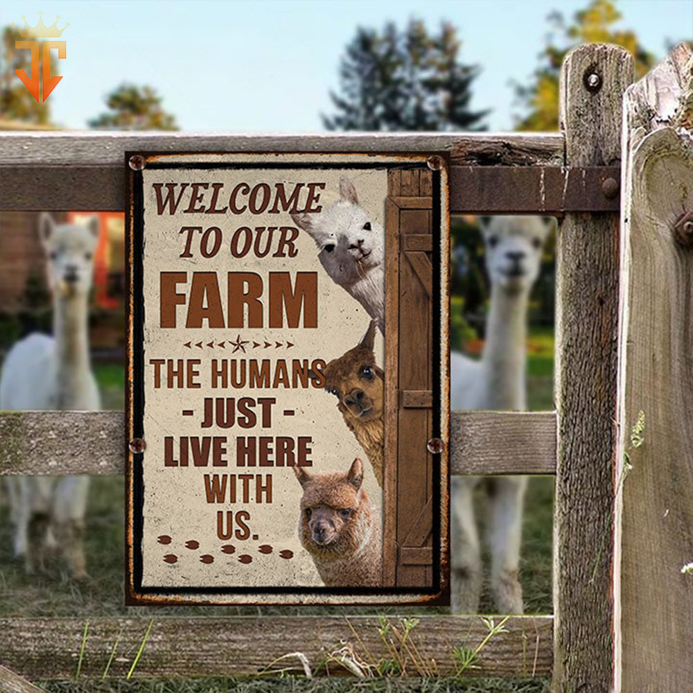 Personalized Alpaca Welcome to our farm All Printed 3D Metal Sign