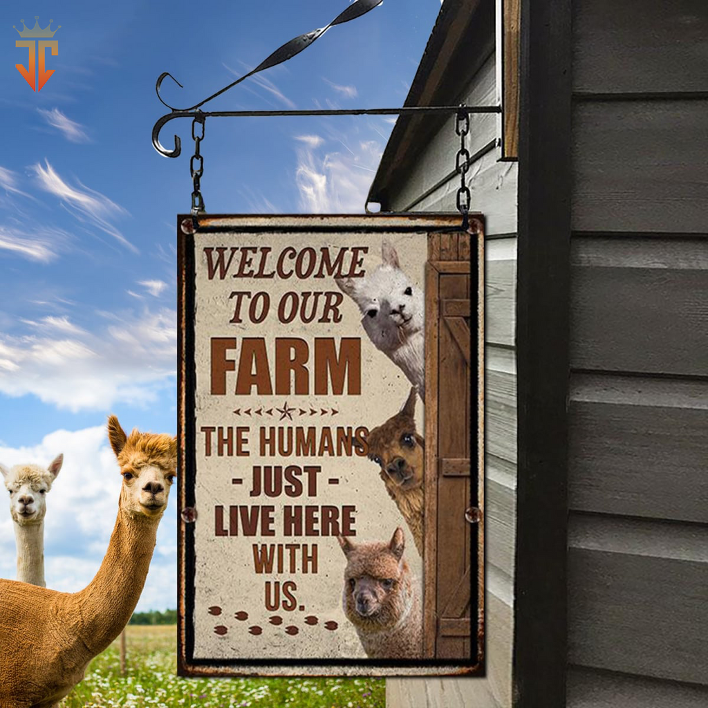 Personalized Alpaca Welcome to our farm All Printed 3D Metal Sign