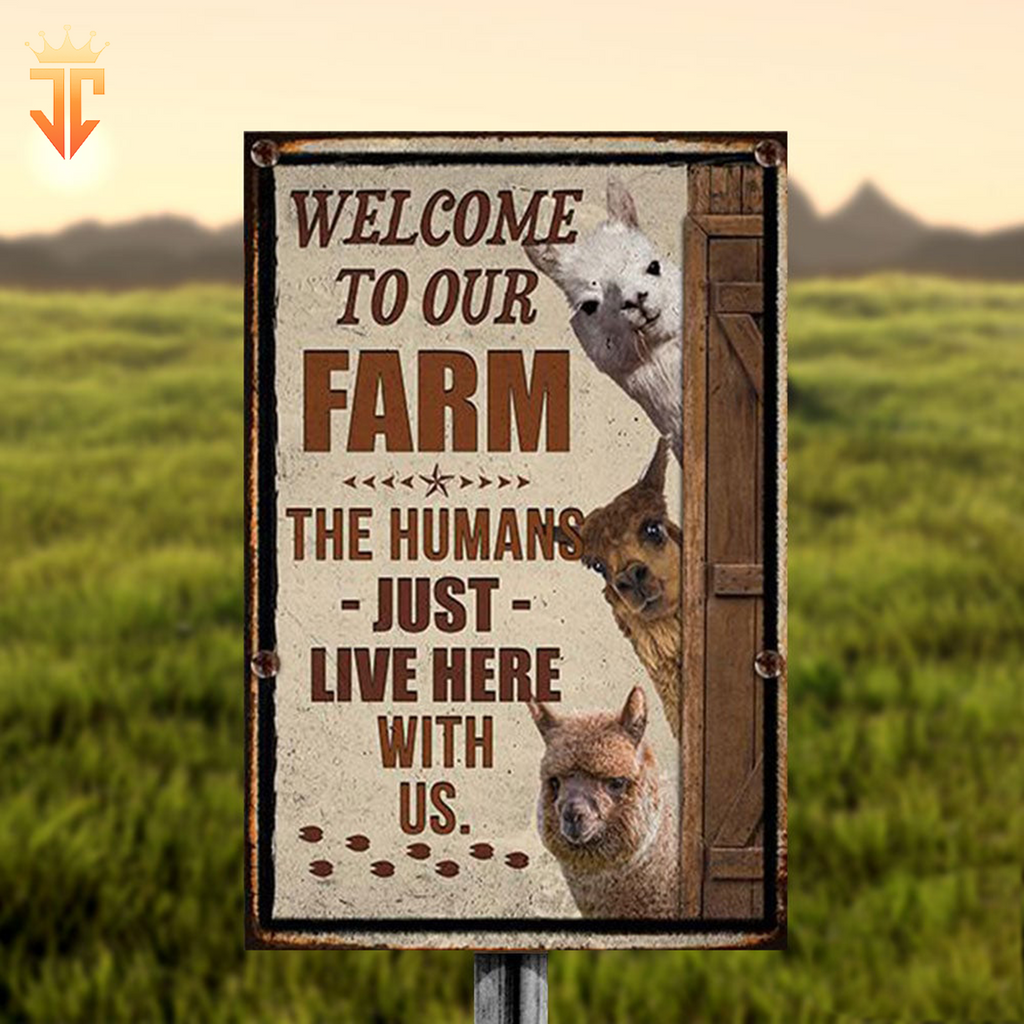 Personalized Alpaca Welcome to our farm All Printed 3D Metal Sign