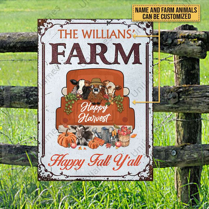 Autumn Farm Happy Harvest Happy Fall, Fall Season, Farmhouse, Outdoor Farm Decor, Custom Classic Metal Signs - Decor from [store] by - donkey, farm, goat, Kopy, metal signs, Metal_ Sign, metal_sign, pig, sheep