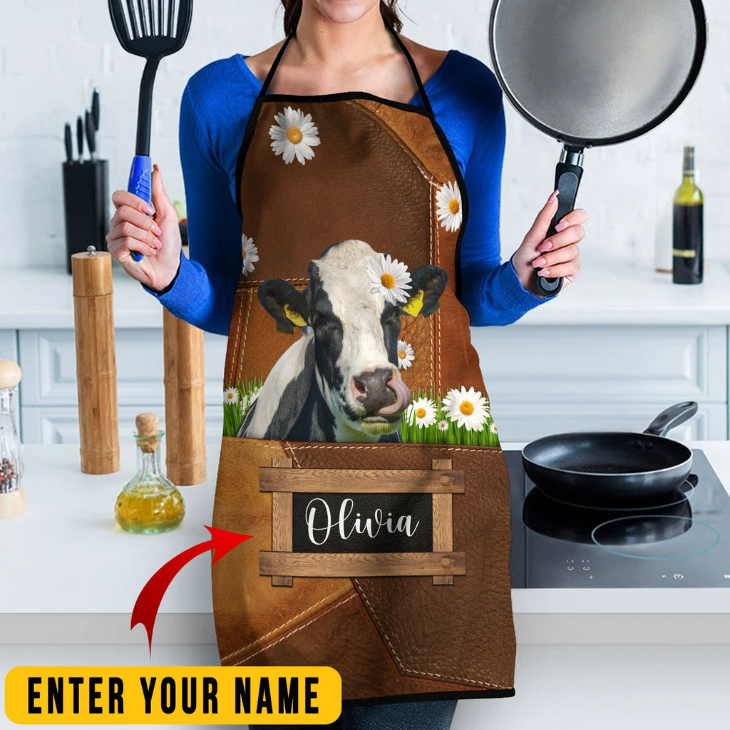 Personalized Name Holstein Friesian Cattle All Over Printed 3D Apron