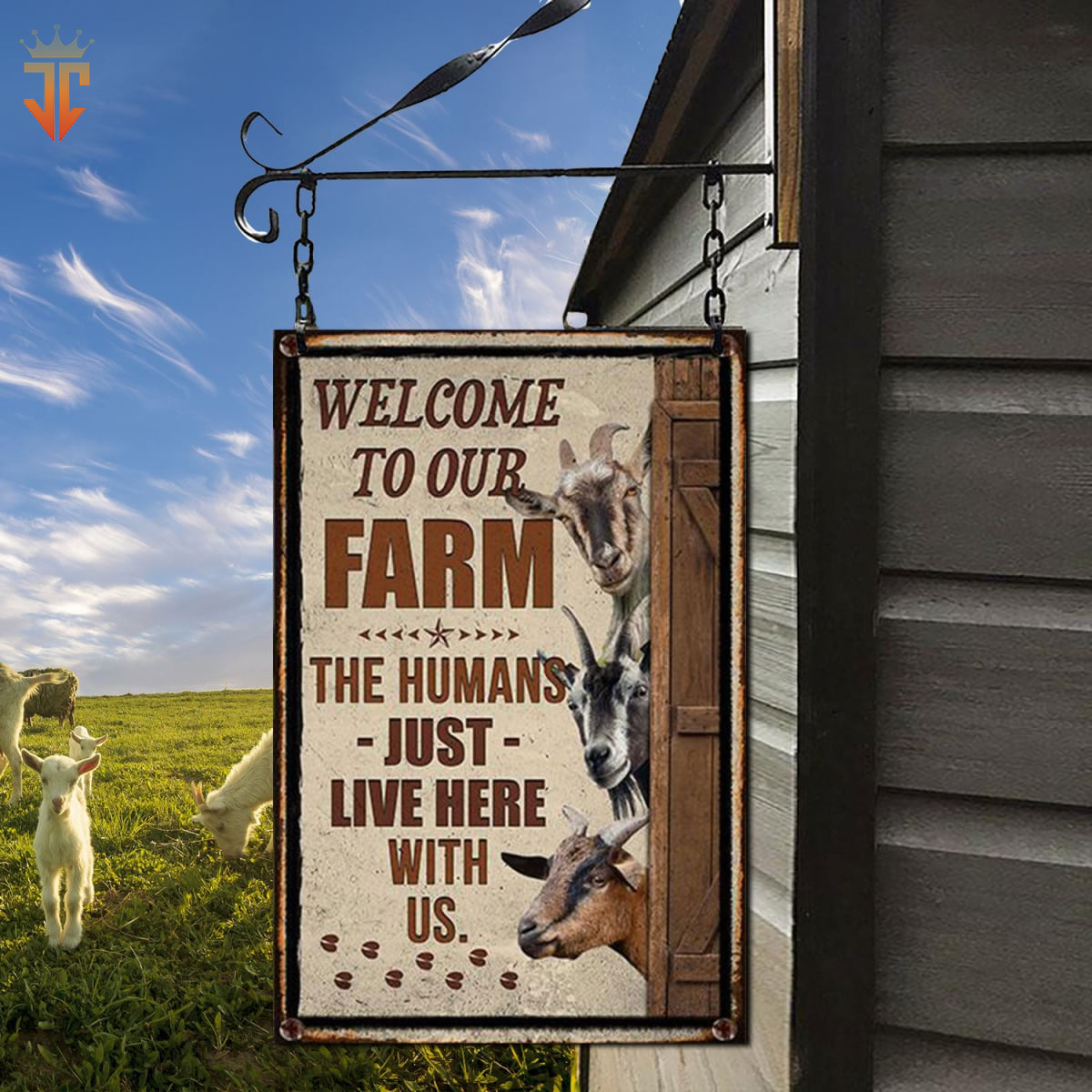 Personalized Goat Welcome to our farm All Printed 3D Metal Sign
