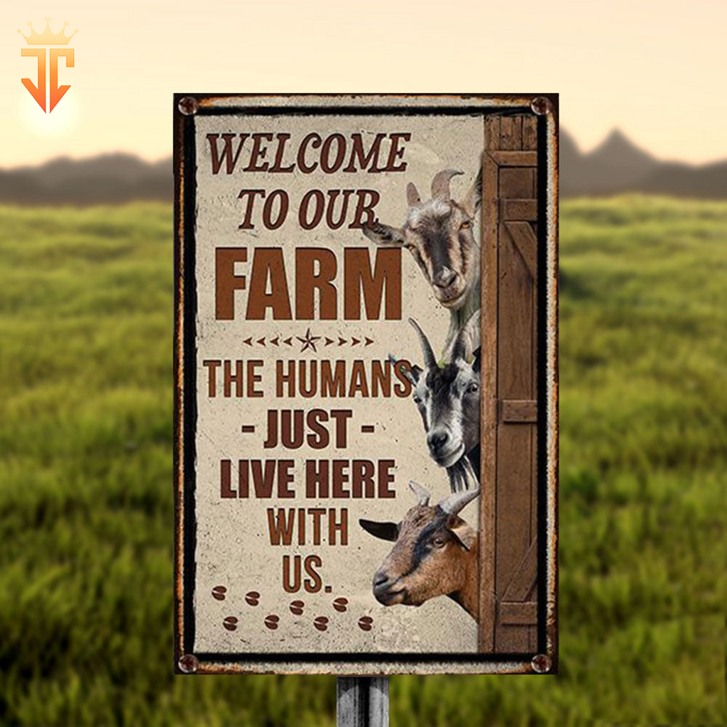 Personalized Goat Welcome to our farm All Printed 3D Metal Sign