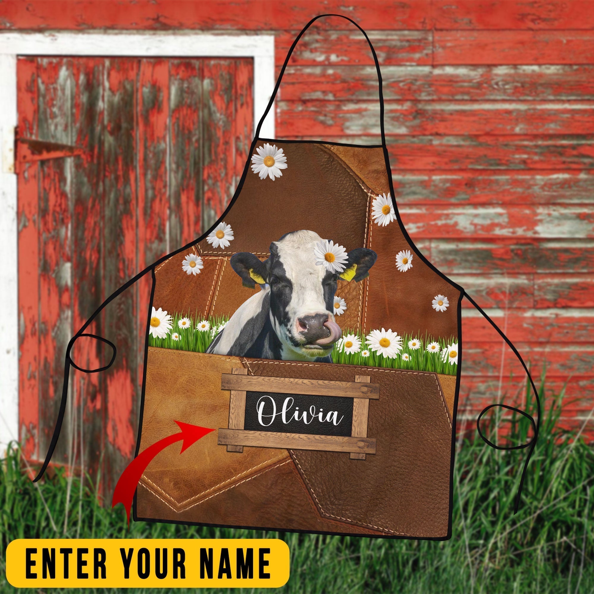 Personalized Name Holstein Friesian Cattle All Over Printed 3D Apron