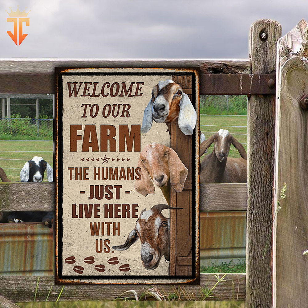 Personalized Nubian Goat Welcome to our farm All Printed 3D Metal Sign