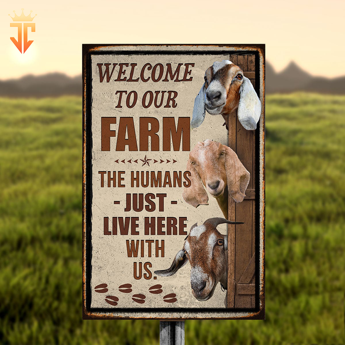 Personalized Nubian Goat Welcome to our farm All Printed 3D Metal Sign