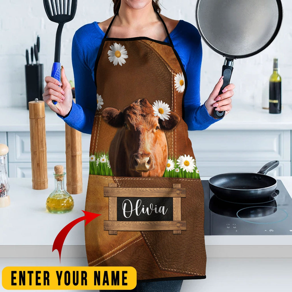 Personalized Name Red Angus Cattle All Over Printed 3D Apron