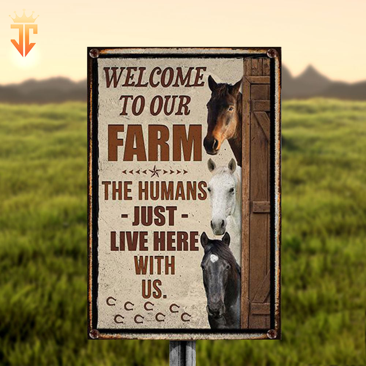 Personalized Name Horse Welcome to Our Farm All Printed 3D Metal Sign