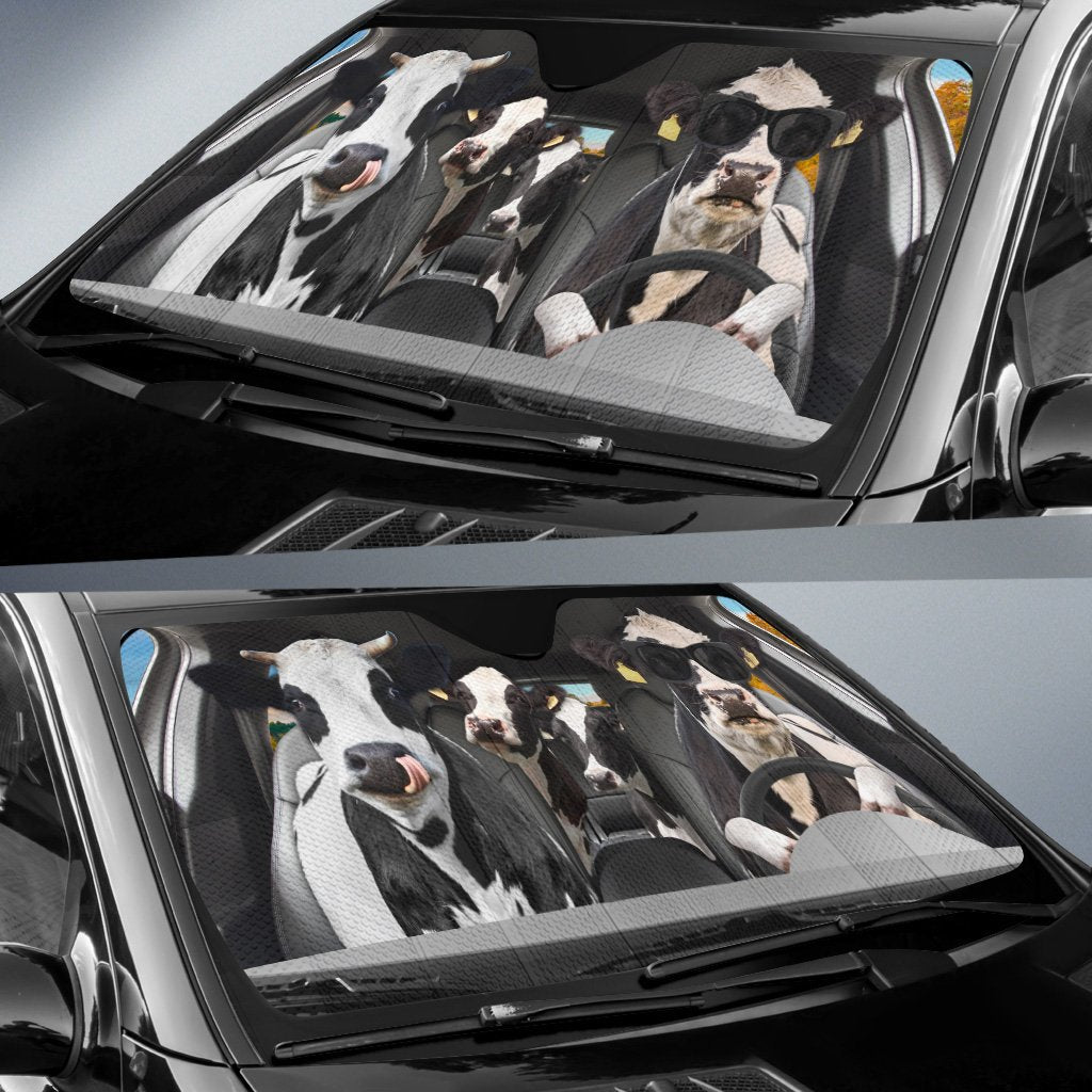 Driving Funny Holstein Cattle All Over Printed 3D Sun Shade