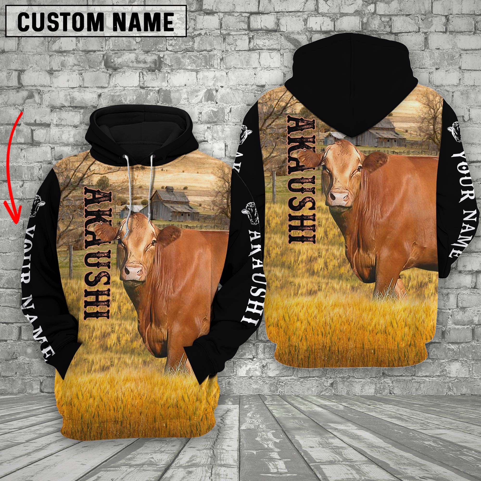 Personalized Name Akaushi On The Farm 3D Hoodie