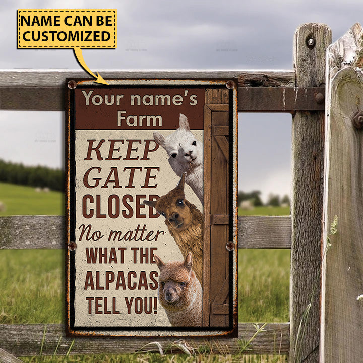 Customized Name ALPACA LOVERS KEEP GATE CLOSED All Printed 3D Metal Sign
