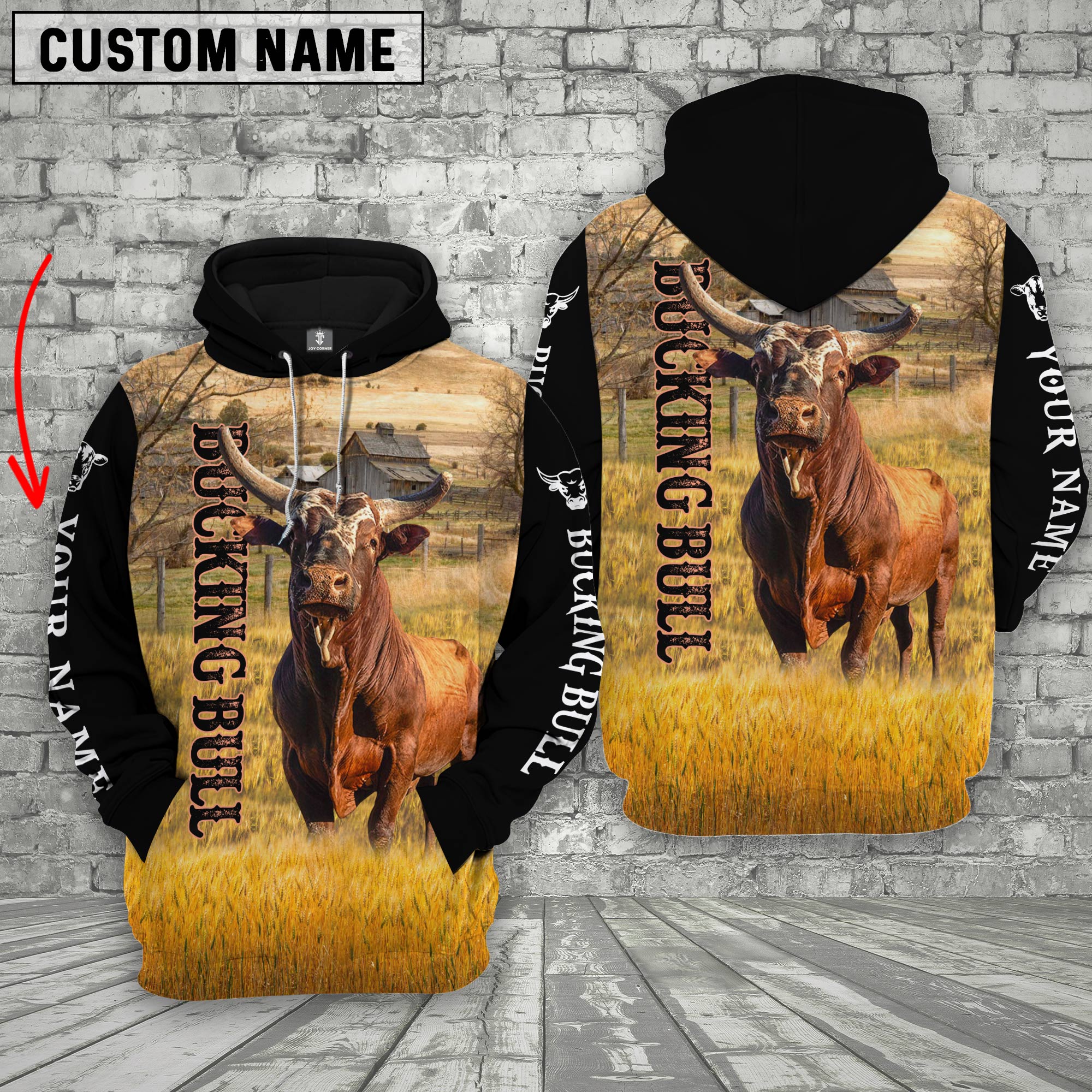 Personalized Name American Bucking Bull On The Farm All Over Printed 3D Hoodie