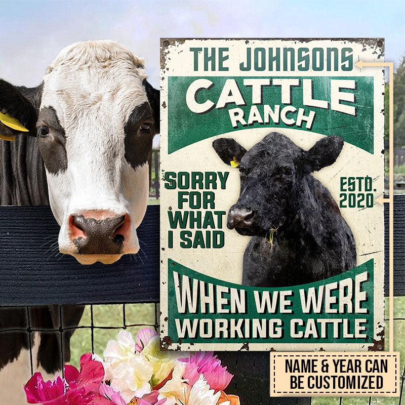 Customized Name Farm Black Angus Sorry For What I Said All Printed 3D Metal Sign