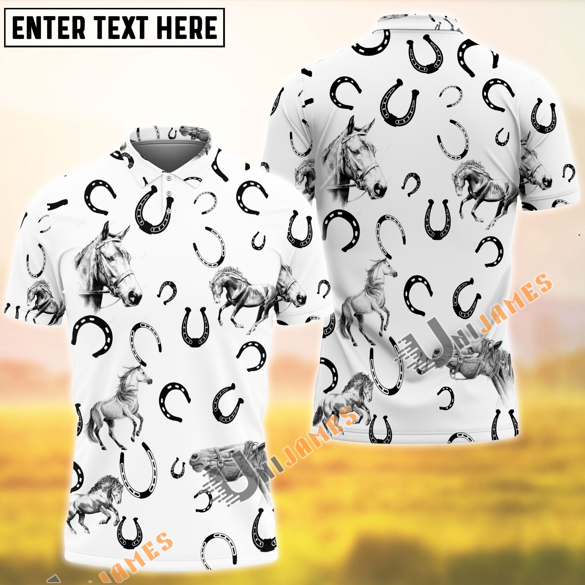 Unique Horse Horseshoe Pattern Polo Shirt