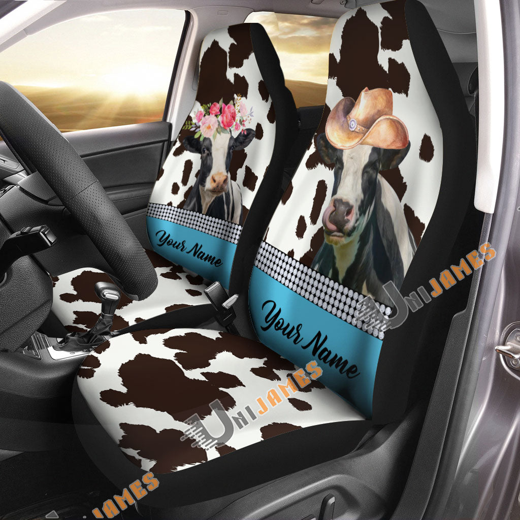 Holstein Pattern Customized Name Dairy Cow Car Seat Cover Set