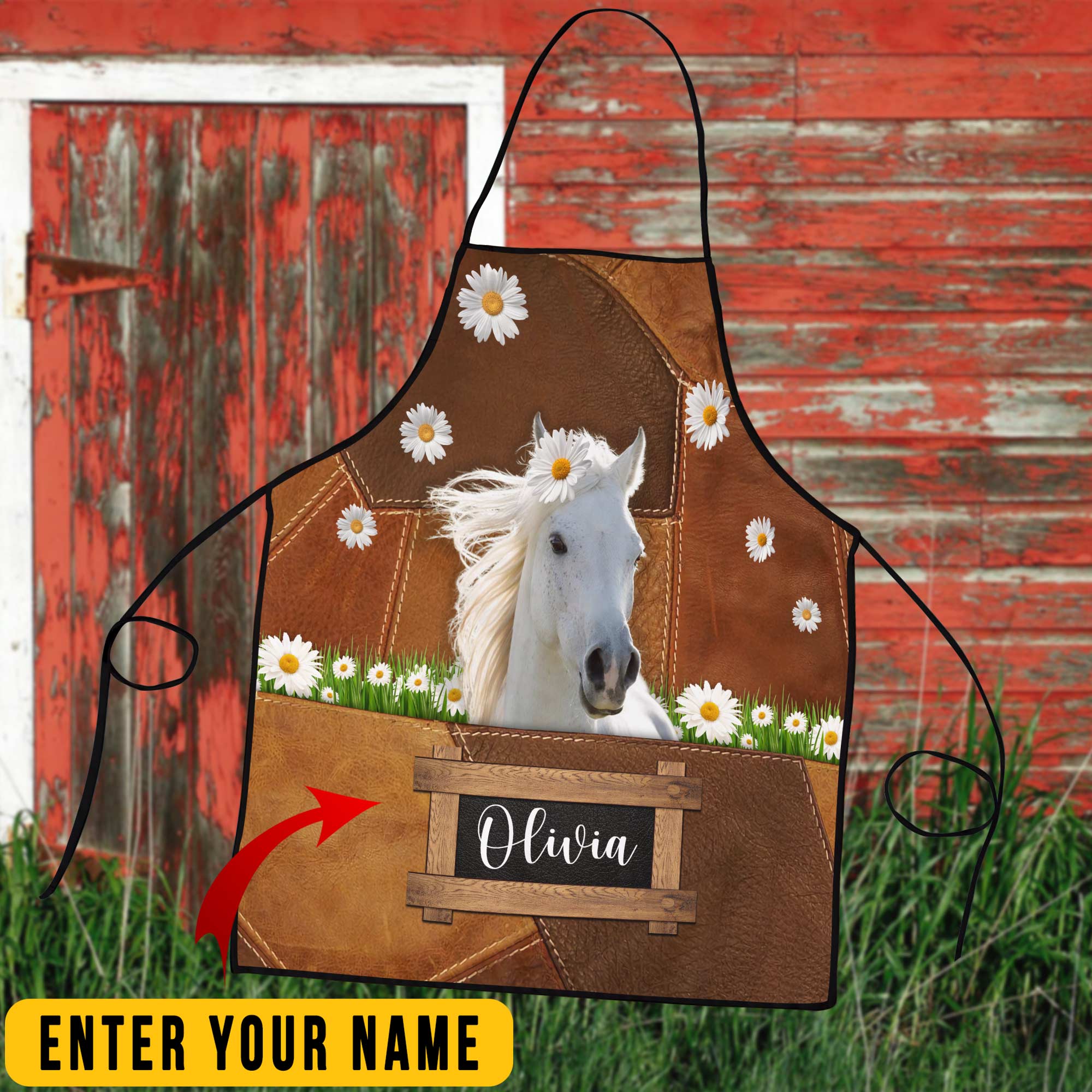 Personalized Name Arabian horse All Over Printed 3D Apron