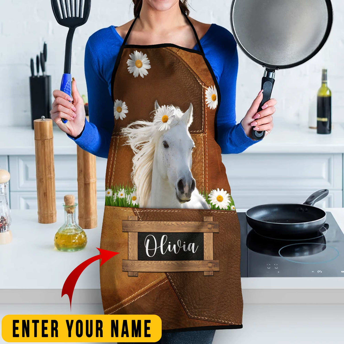 Personalized Name Arabian horse All Over Printed 3D Apron