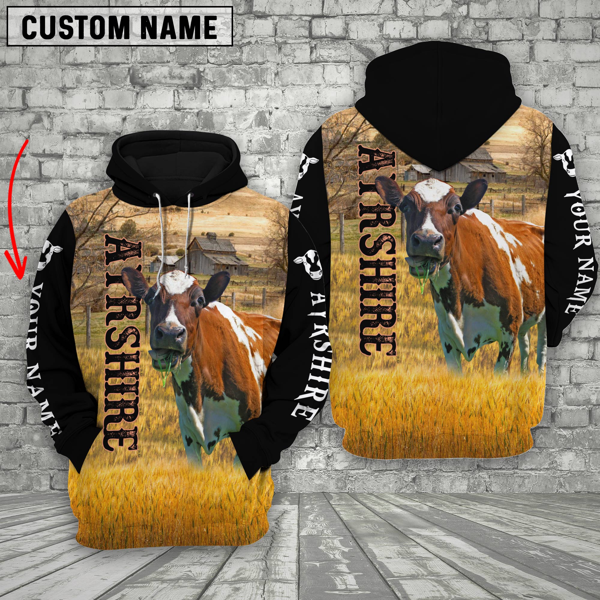 Personalized Name Ayrshire Cattle 3D Hoodie
