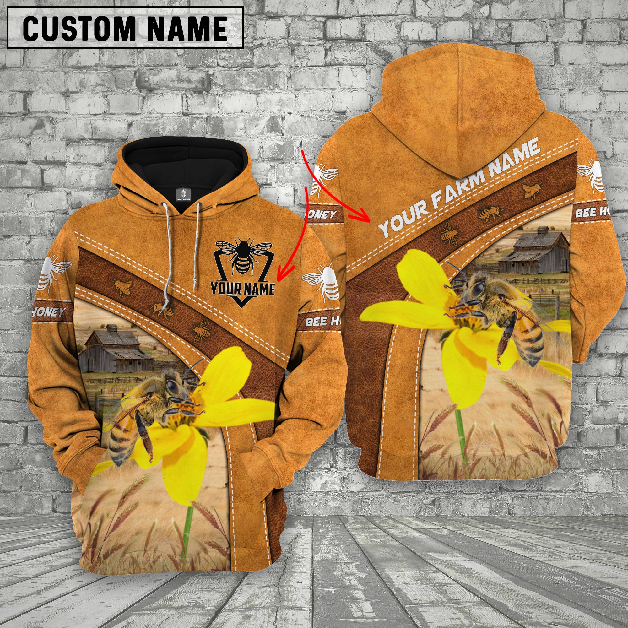 Honey Bee Custom Name Retro Hoodie