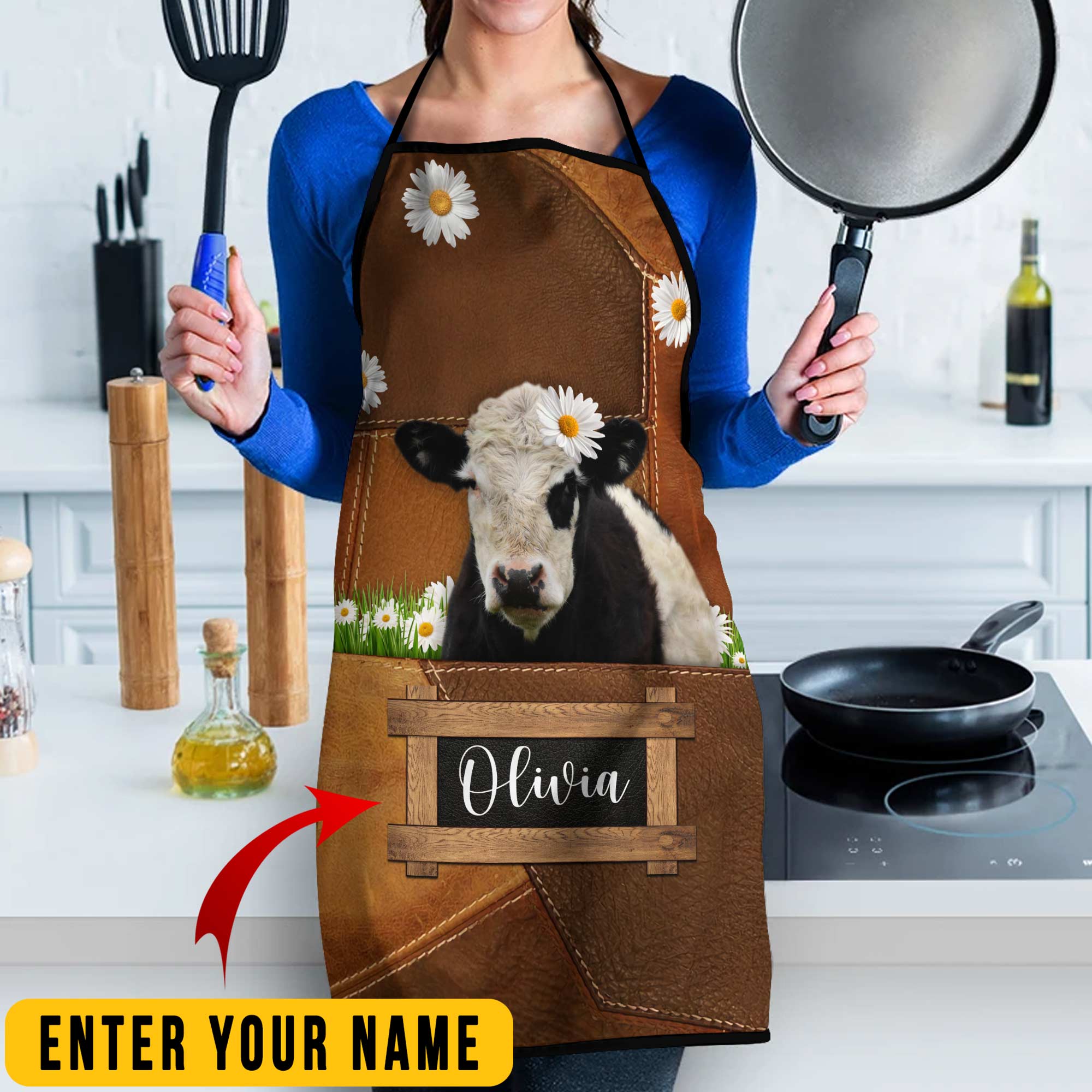 Personalized Name Belted Galloway Cattle All Over Printed 3D Apron