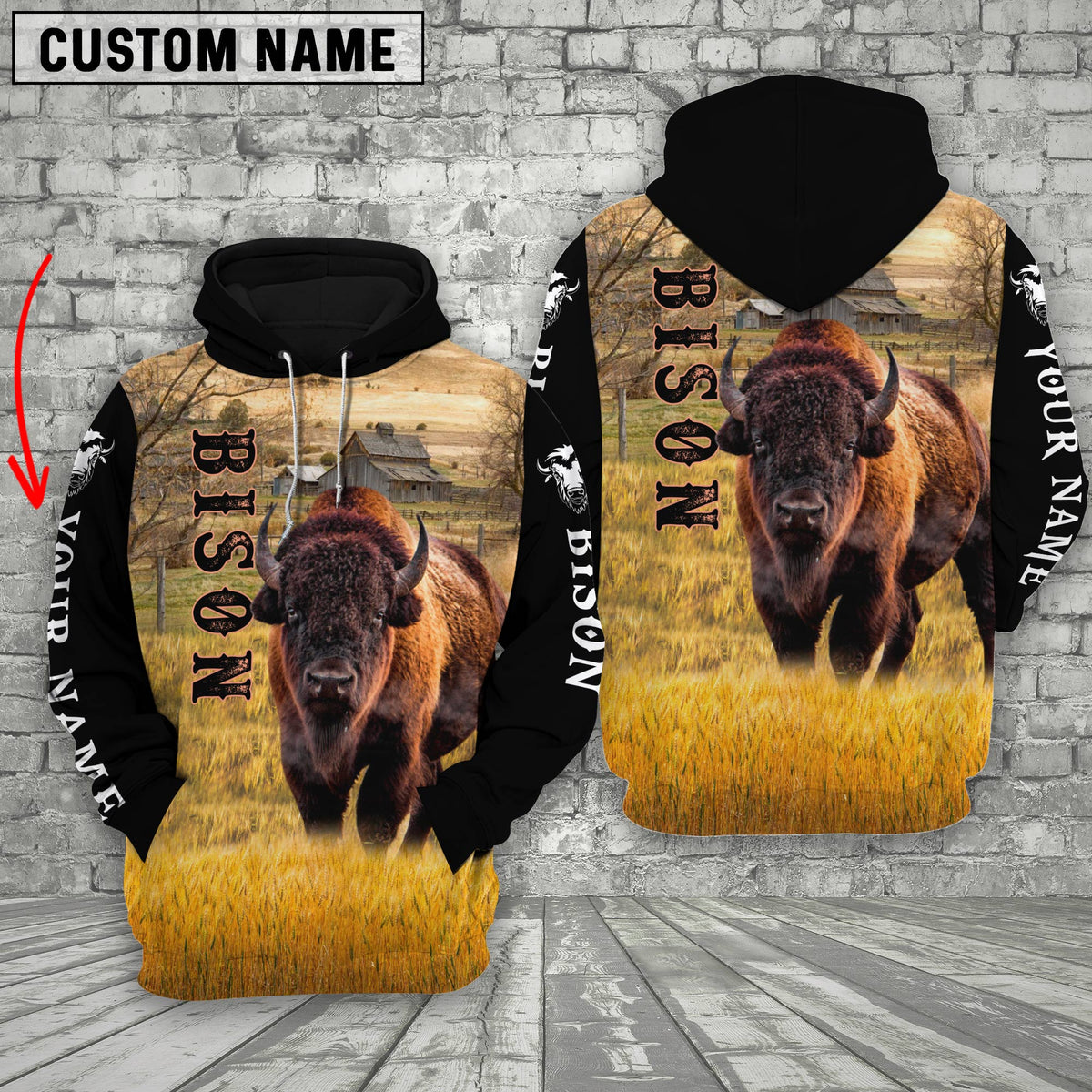 Personalized Name Bison Cattle On The Farm All Over Printed 3D Hoodie
