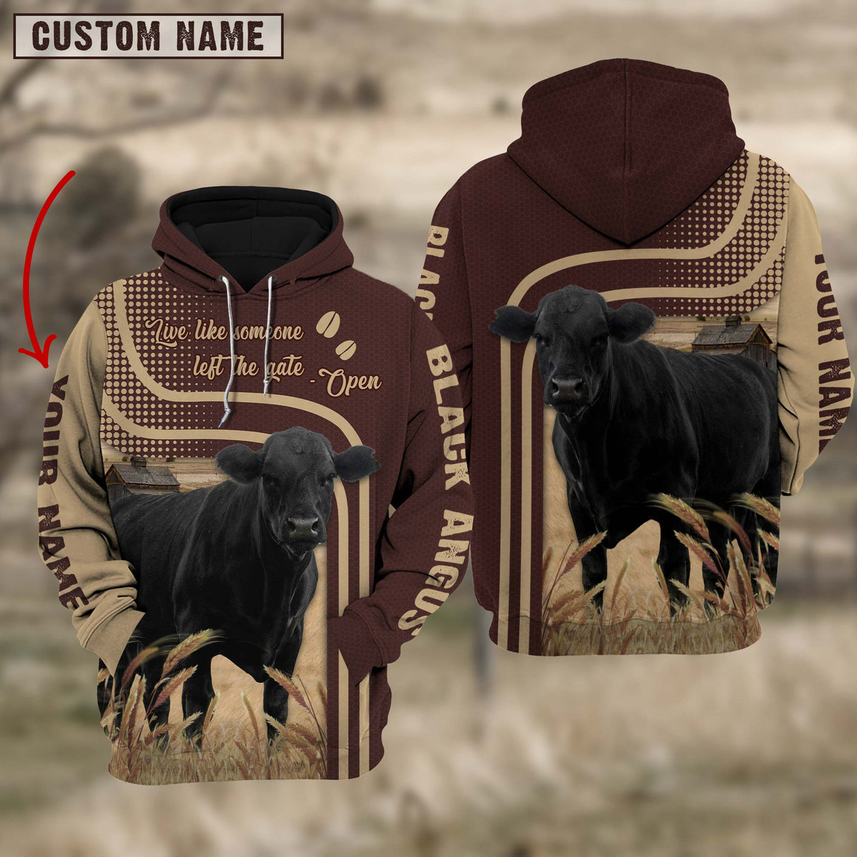 Personalized Name Black Angus Cattle Hoodie TT2