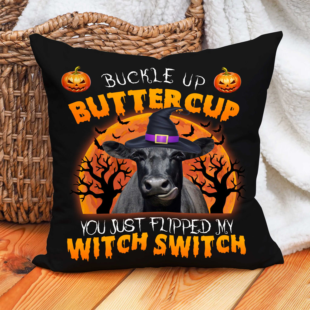 Happy Halloween Black Angus Buckle Up Butter Cup Pillow Case