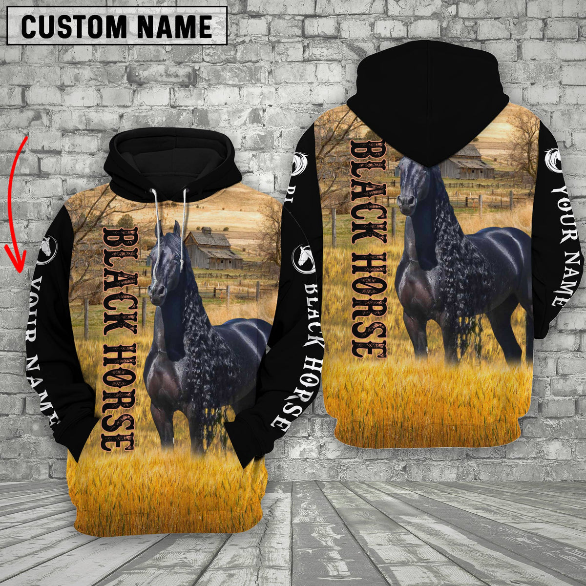 Personalized Name Black Horse 3D Hoodie