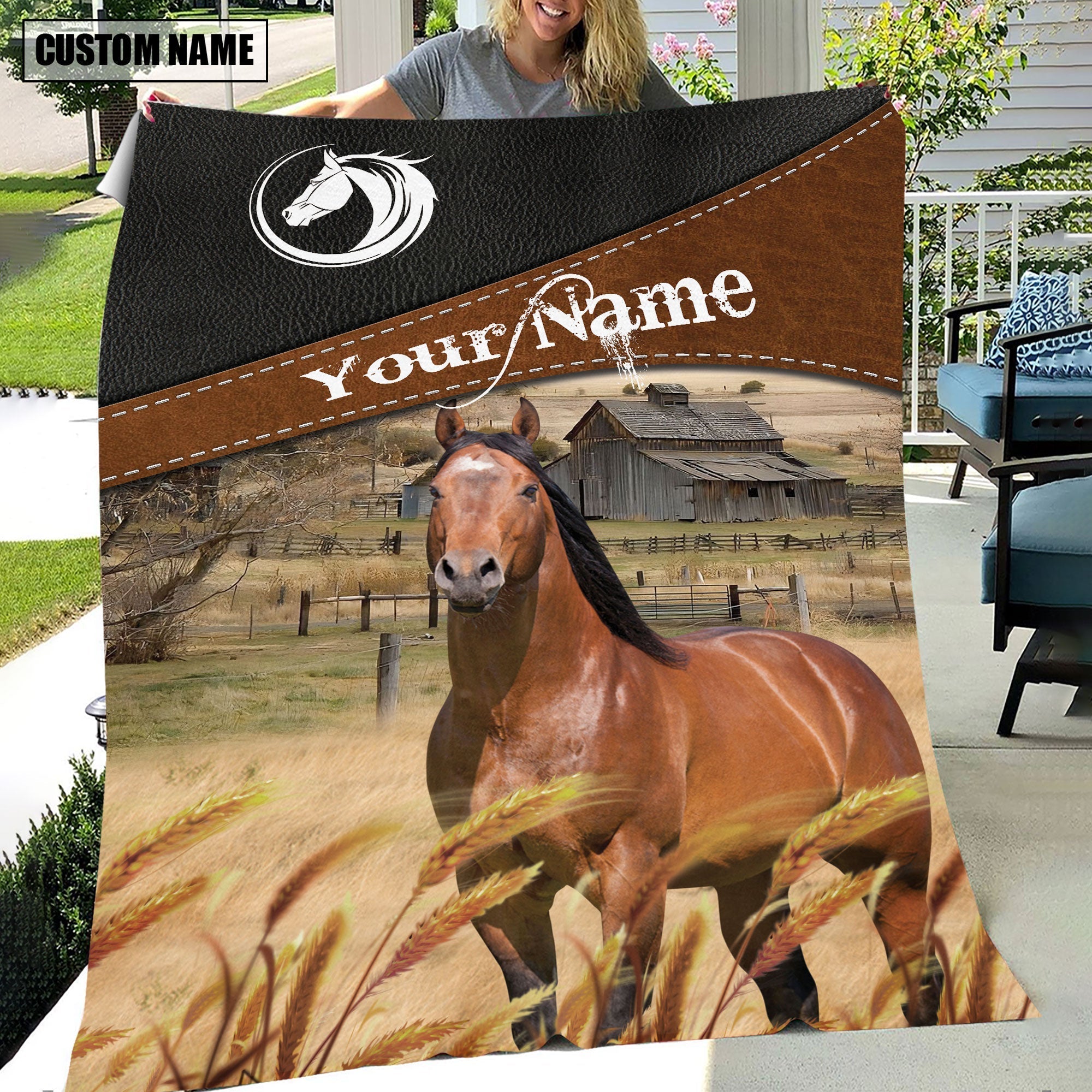 Horse Cattle On The Field Customized Name 3D Blanket