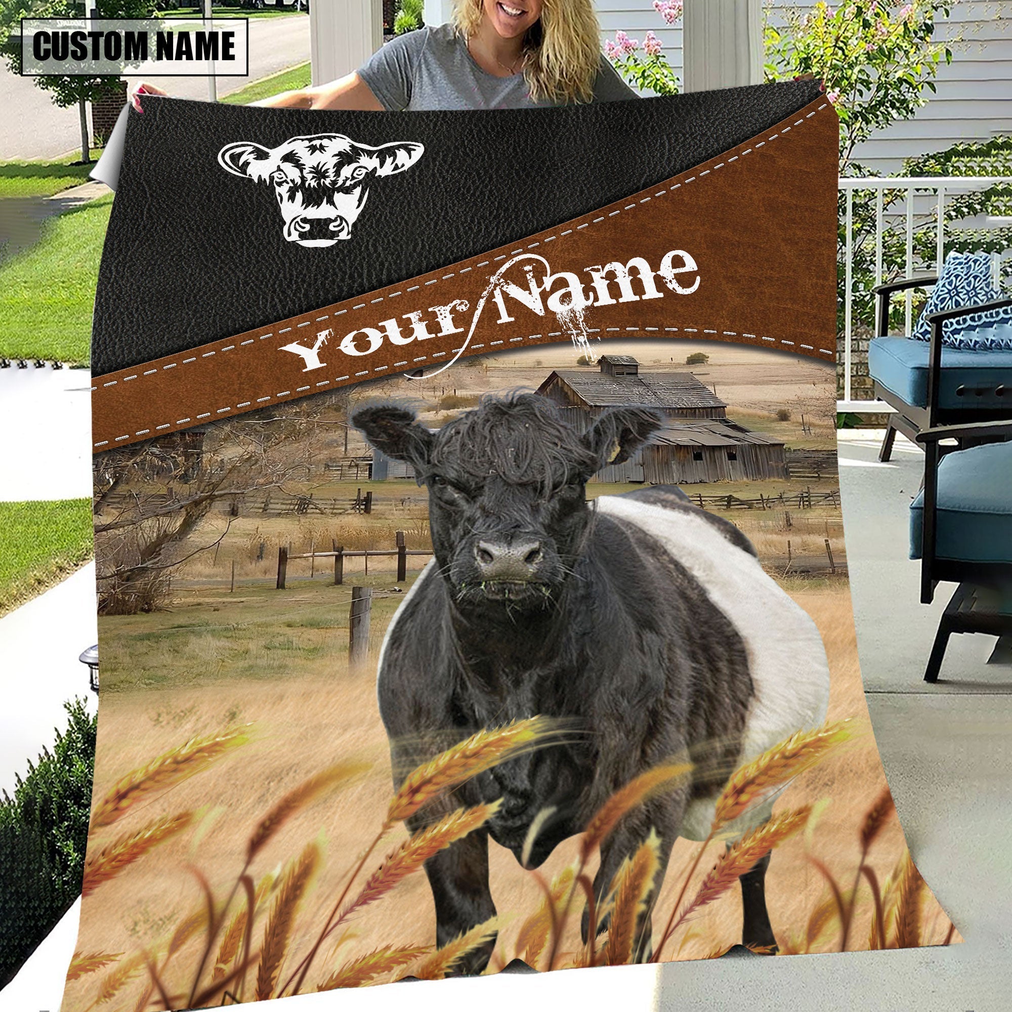 Belted Galloway Cattle On The Field Customized Name 3D Blanket