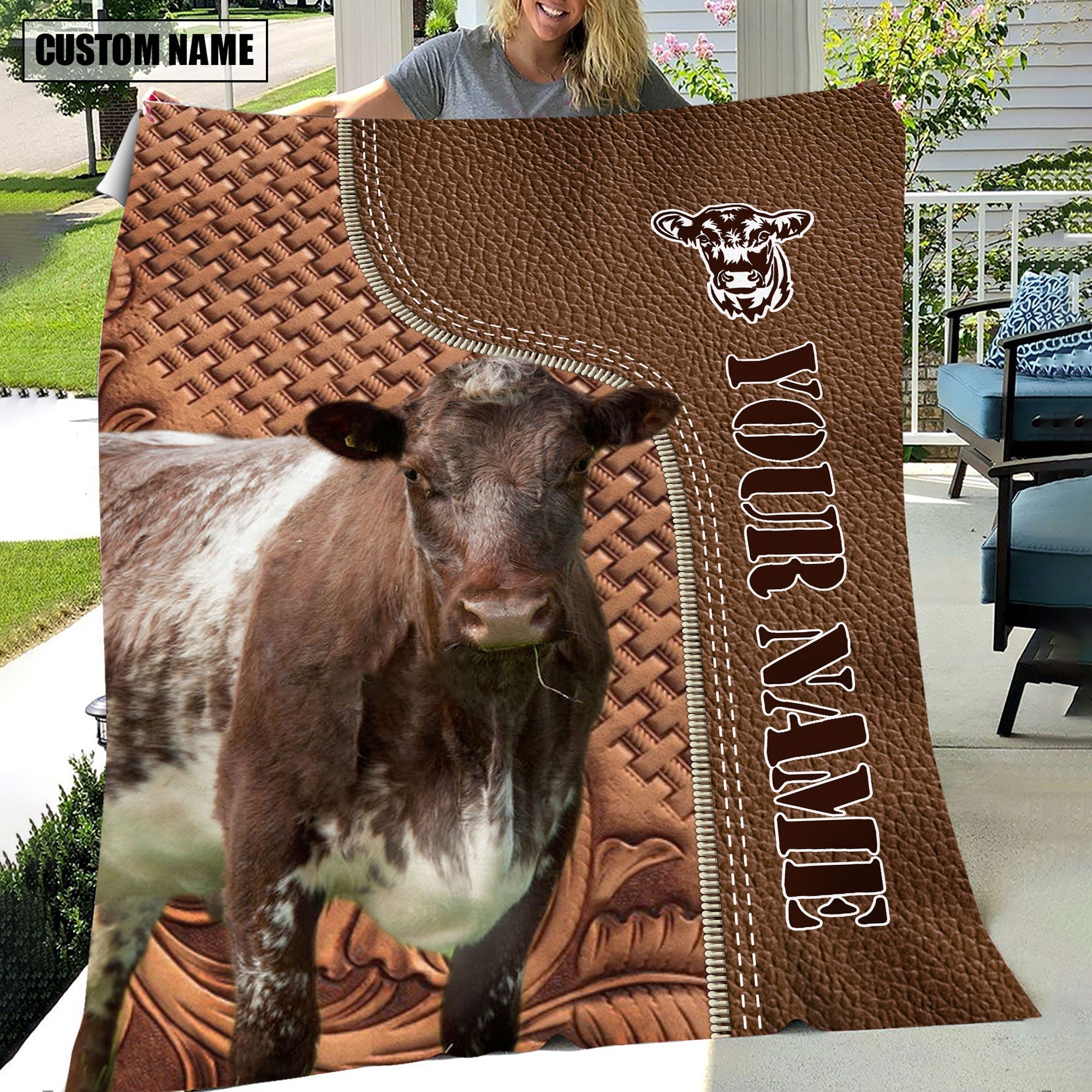 Shorthorn Farming Pattern Customized Name 3D Blanket