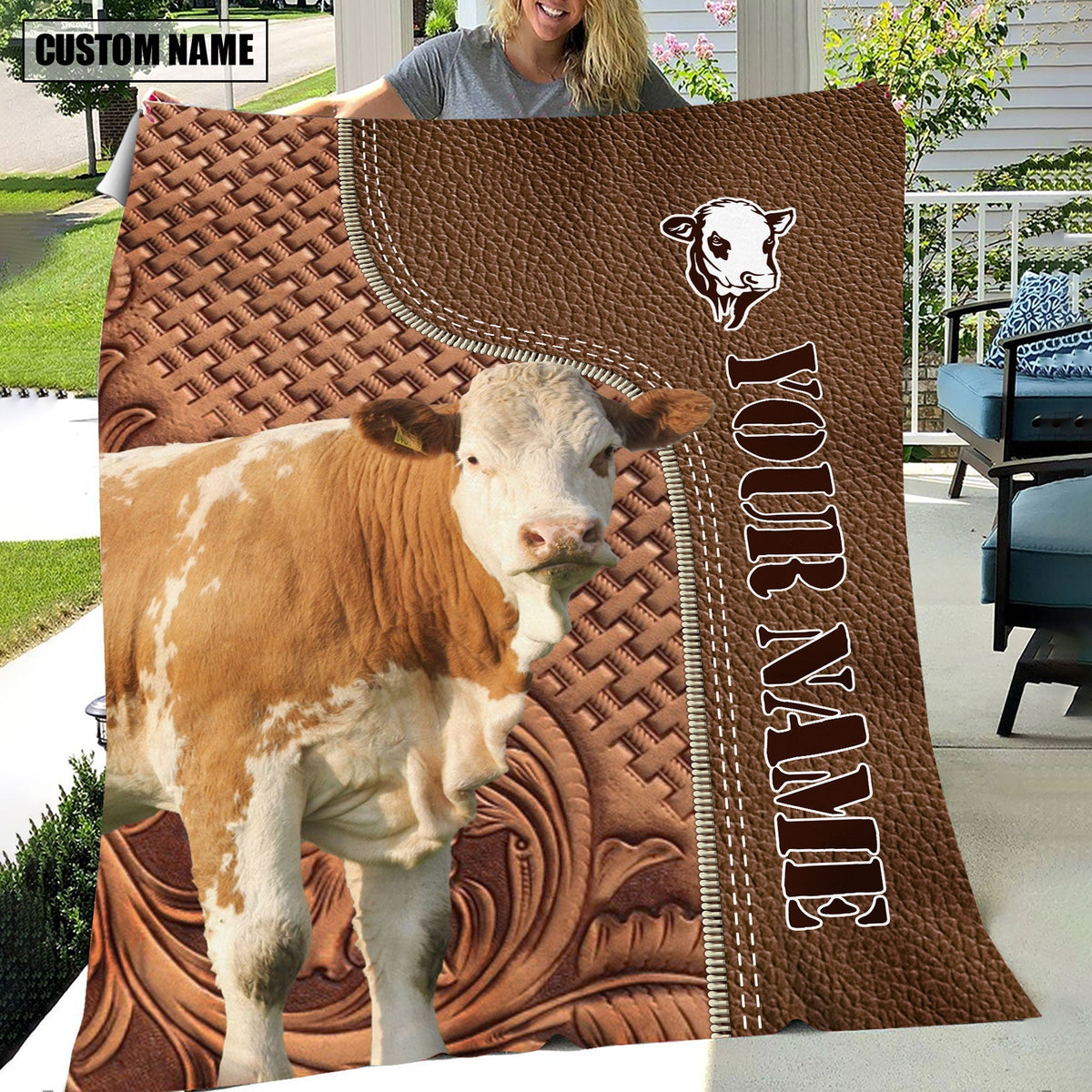 Simmental Farming Pattern Customized Name 3D Blanket
