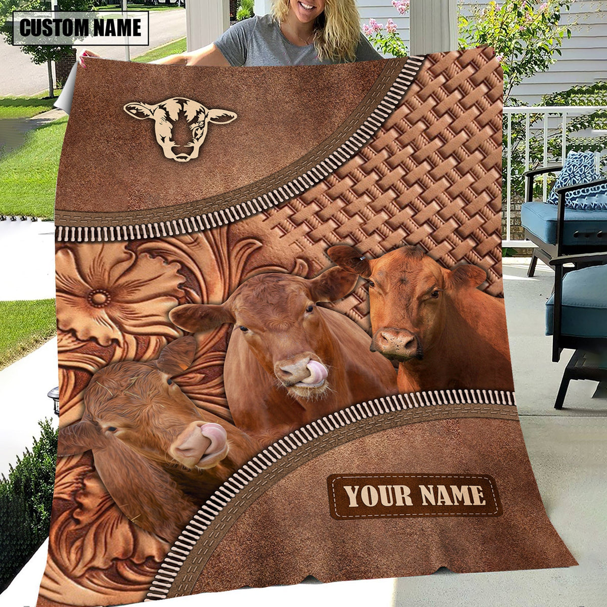 Red Angus Happiness Customized Name 3D Blanket
