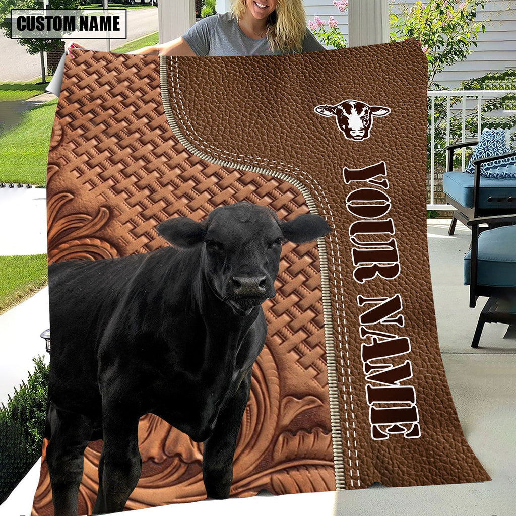 Black Angus Farming Pattern Customized Name 3D Blanket
