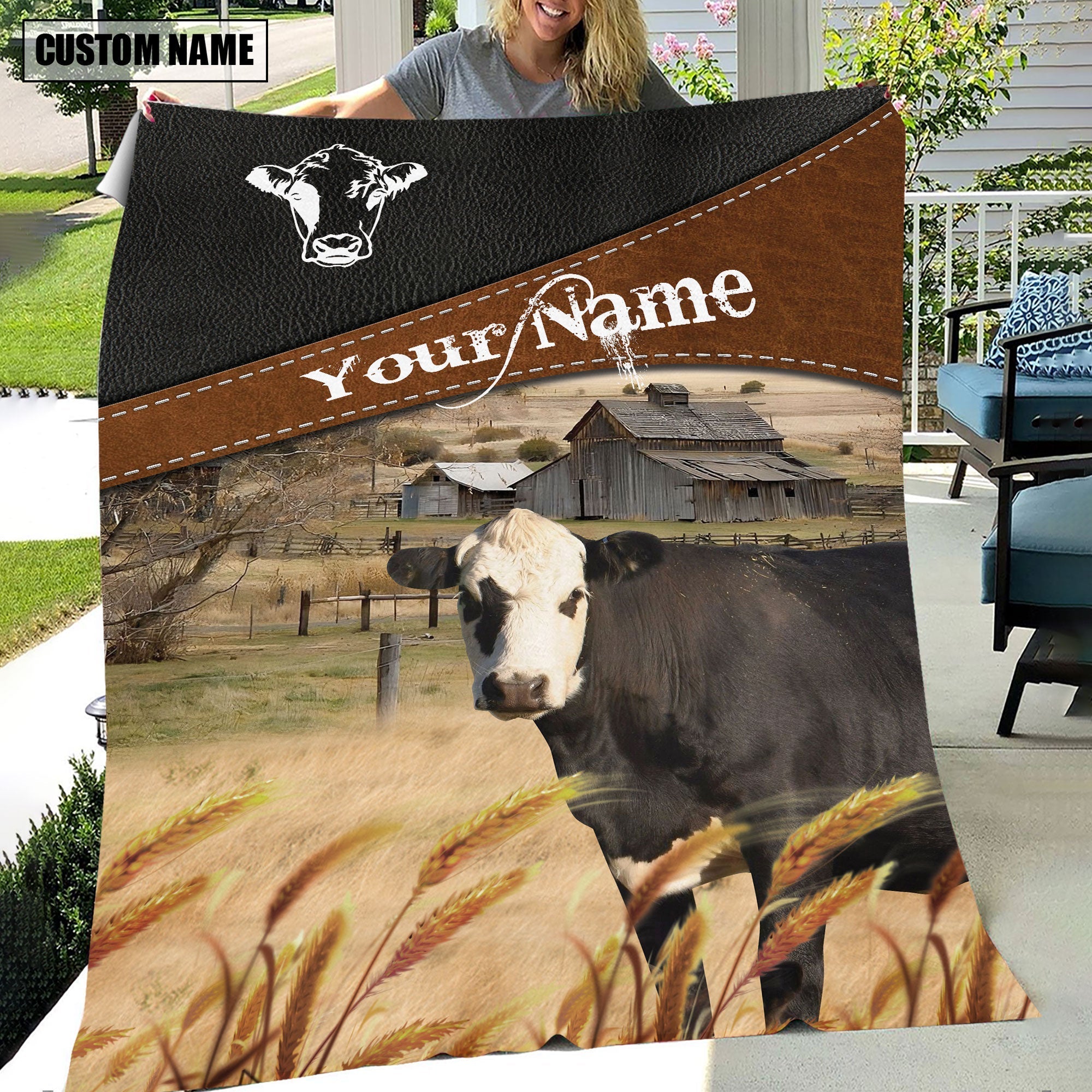 Black Hereford Cattle On The Field Customized Name 3D Blanket