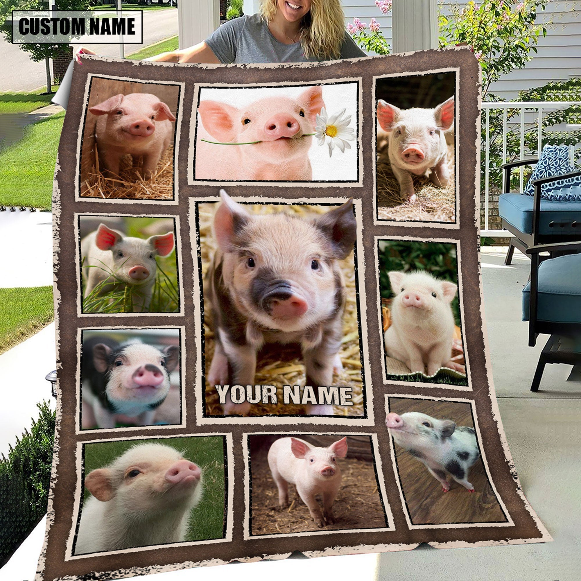 Custom Name Pig Frame Blanket