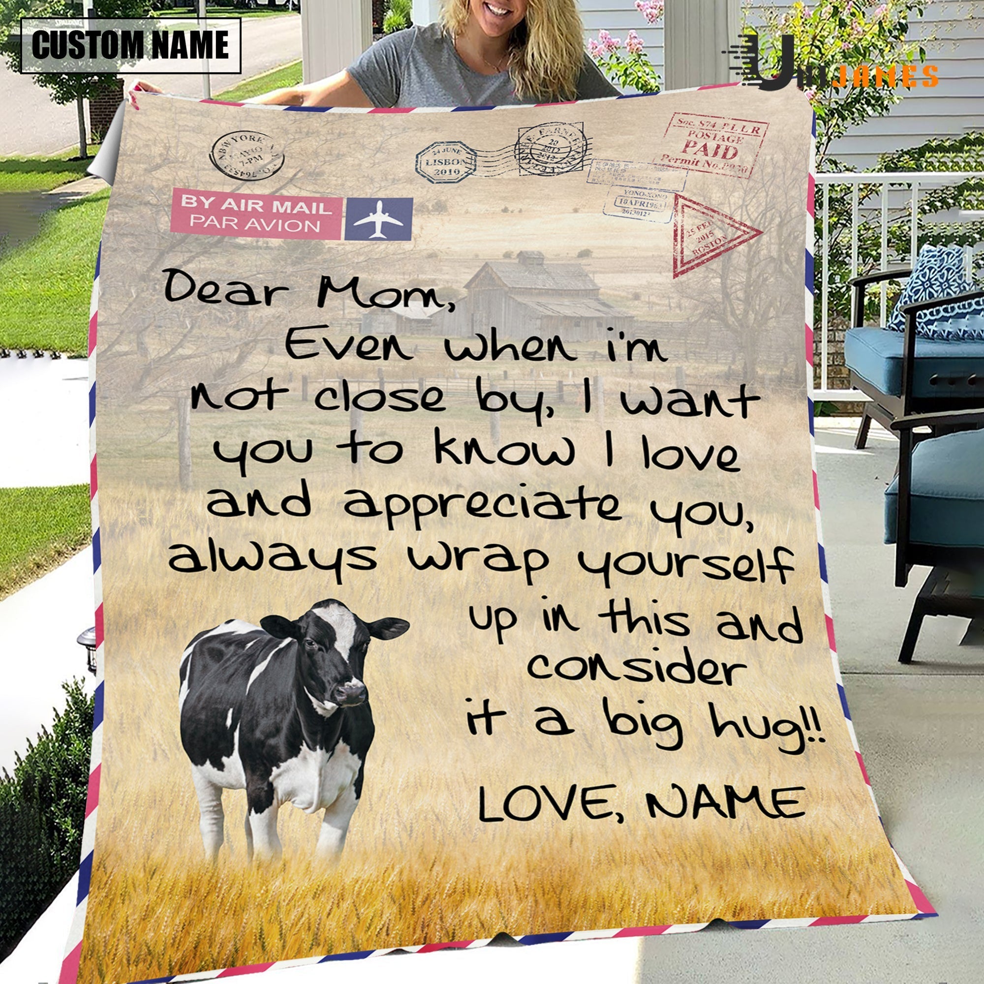 Custom Name Holstein Letter Family Blanket