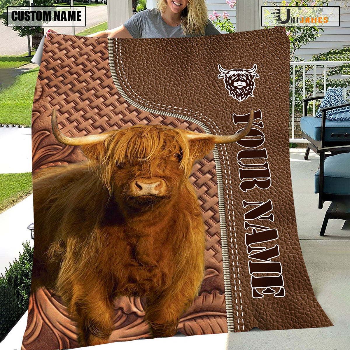 Highland Farming Pattern Customized Name 3D Blanket