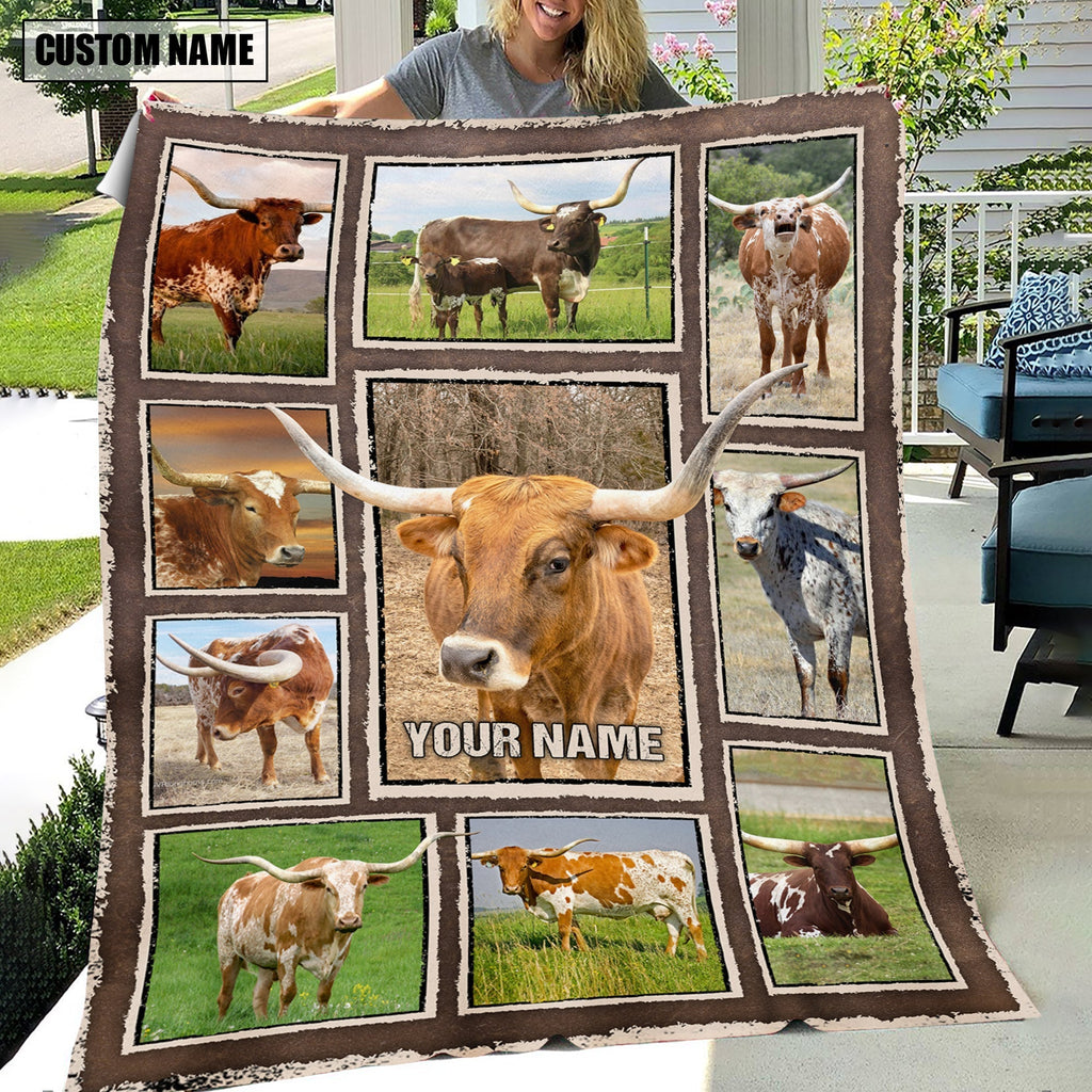 Custom Name Texas Longhorn Frame Blanket
