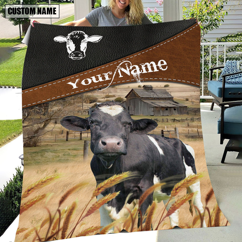 Holstein Cattle On The Field Customized Name 3D Blanket