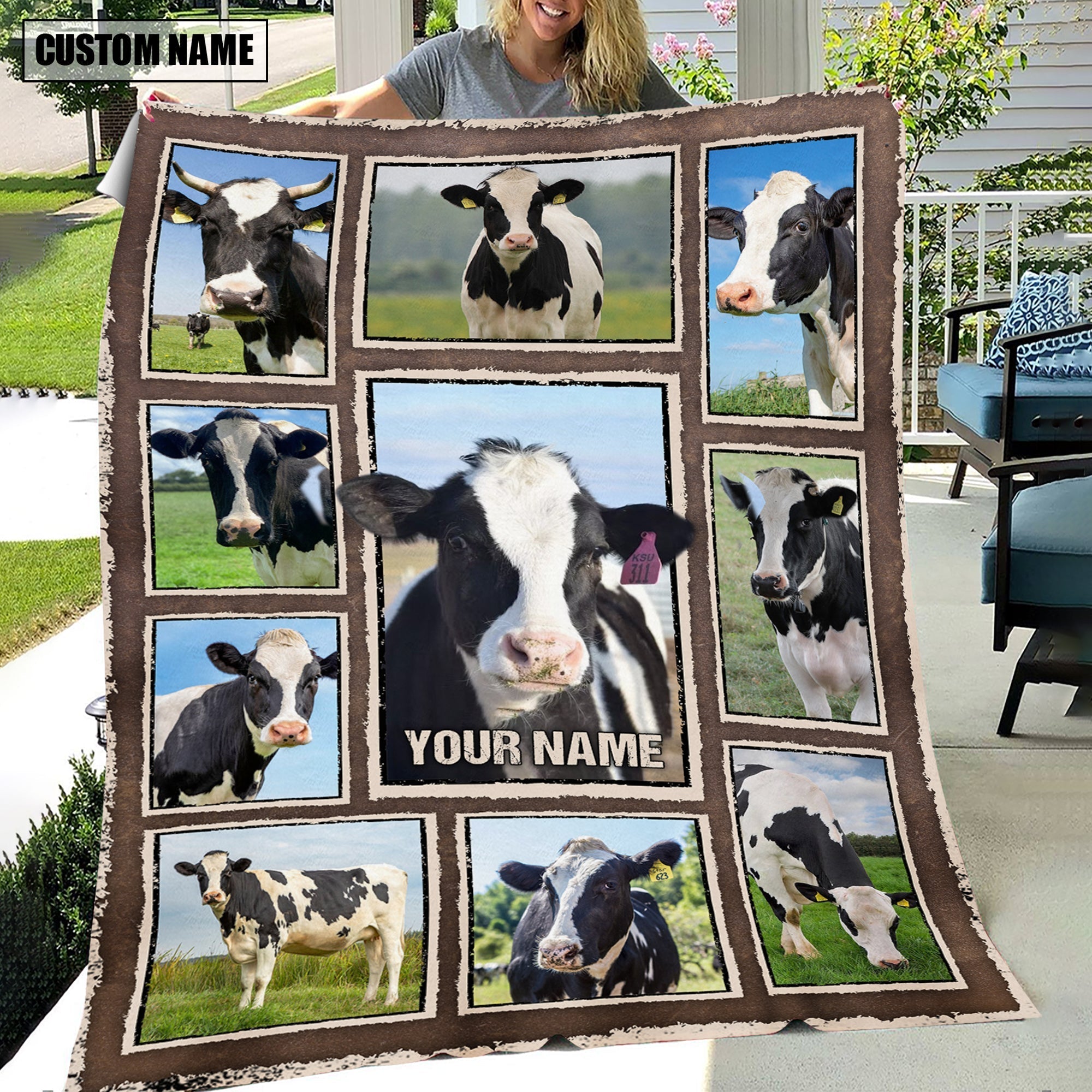 Custom Name Holstein Frame Blanket