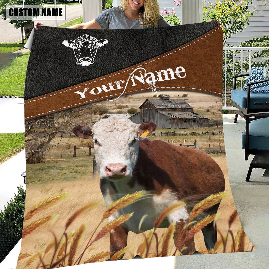 Hereford Cattle On The Field Customized Name 3D Blanket