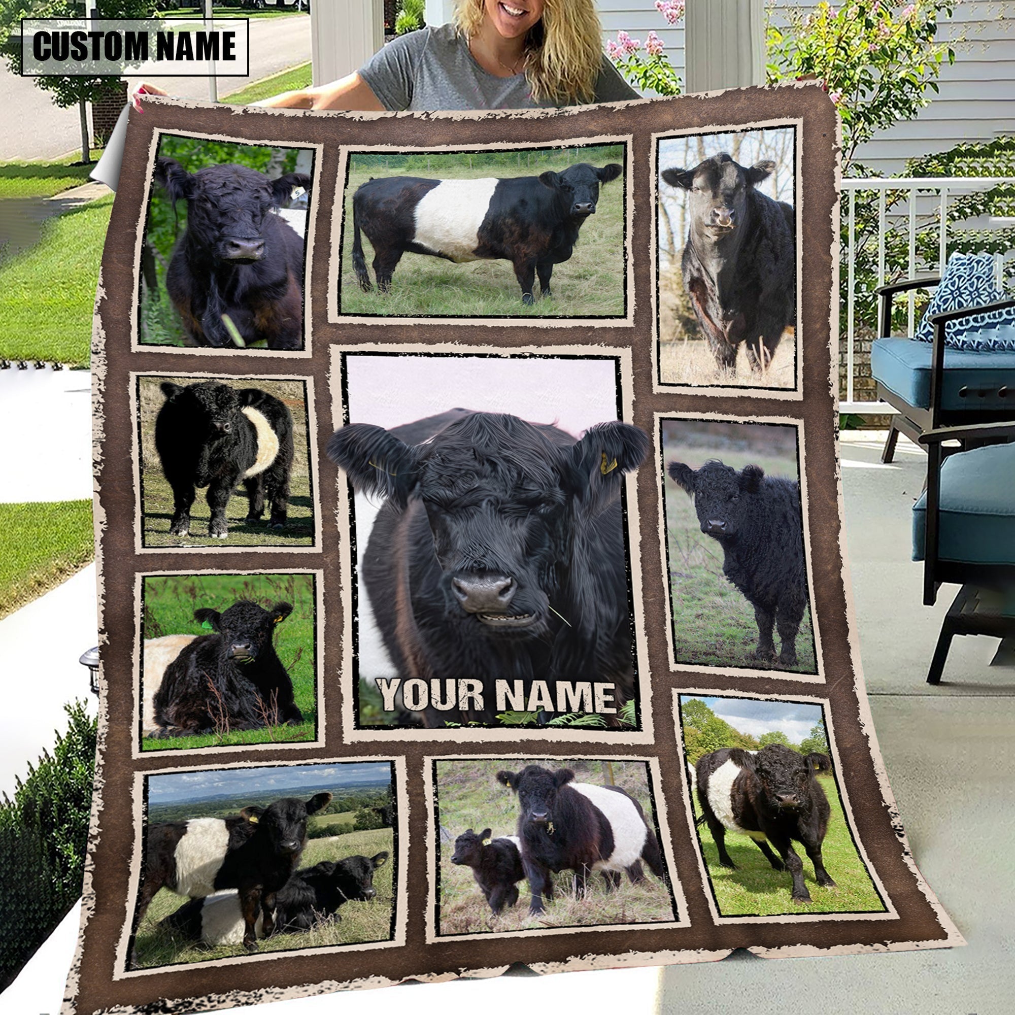 Custom Name Belted Galloway Frame Blanket
